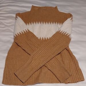 French Connection Tan and Cream Ribbed Turtleneck Sweater